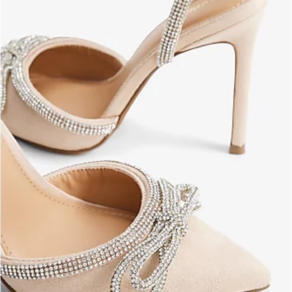 Express Women's Nude Heels with Rhinestone Bow Detail - Picture 7 of 7